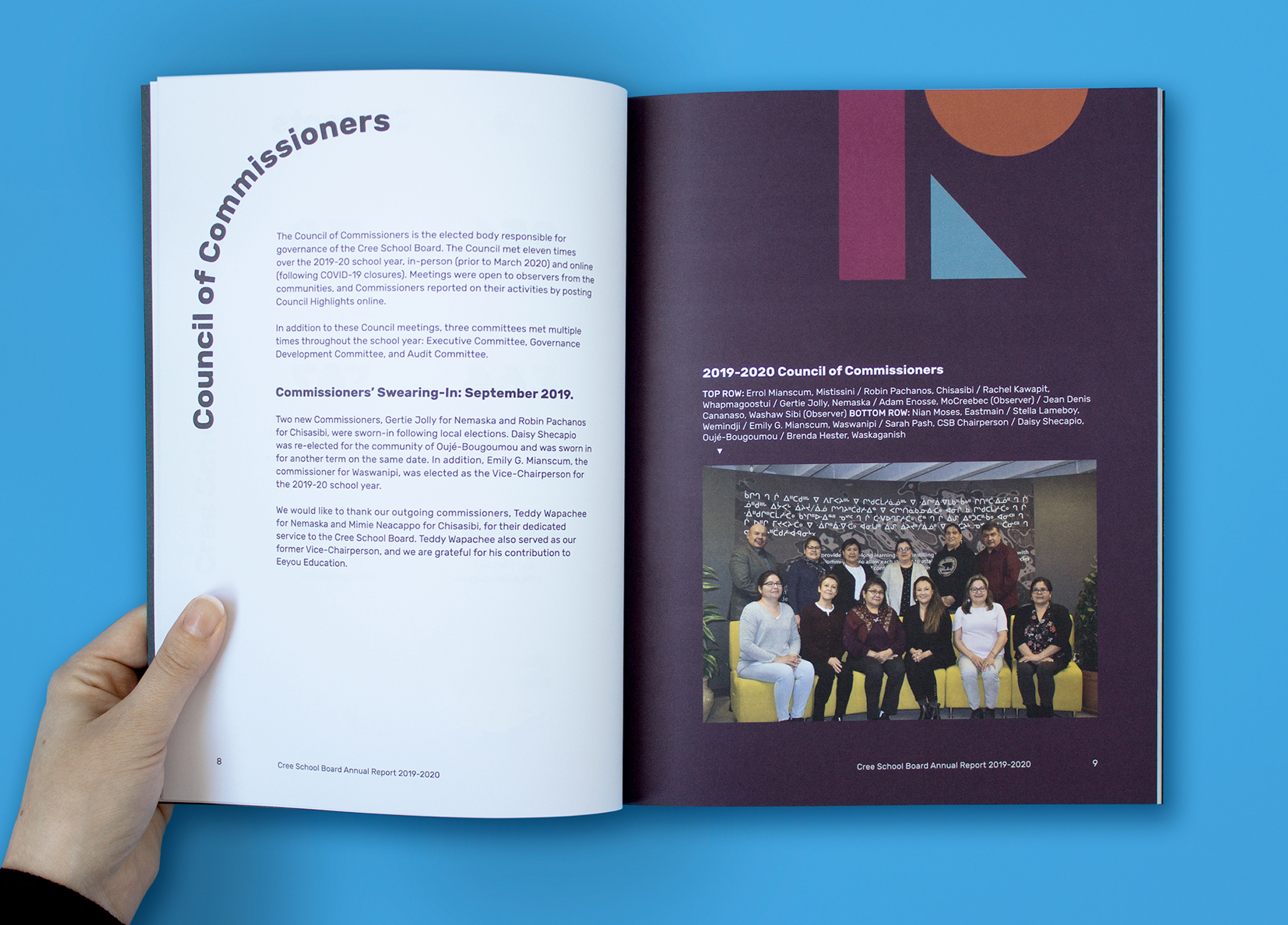 CSB_201920_Body-5 A hand holds open a booklet showing two pages: the left page has text titled