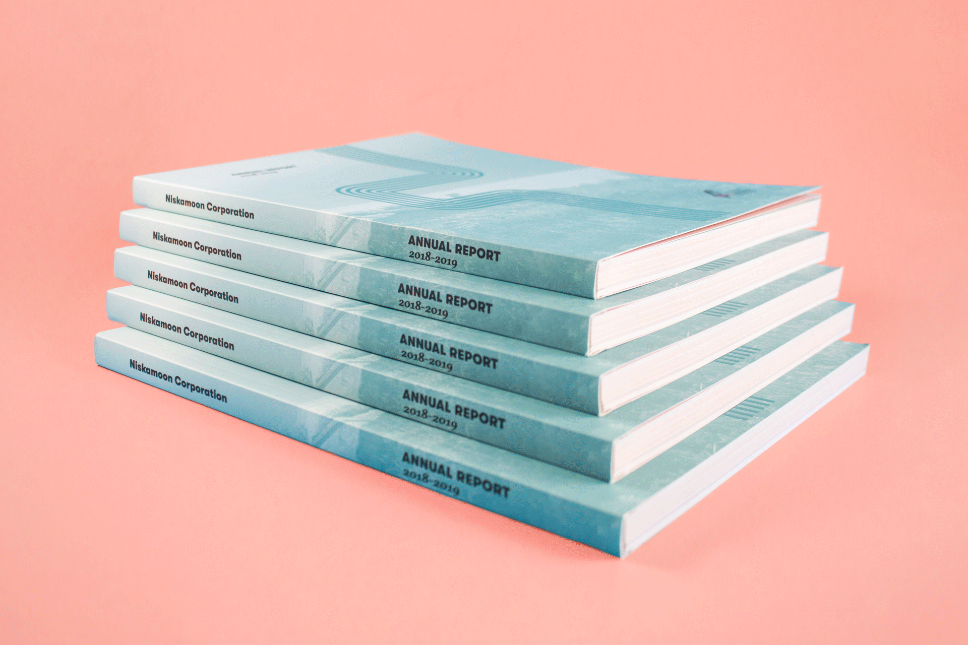 NiskamoonCorporatation_18-19Book A stack of six annual report booklets for