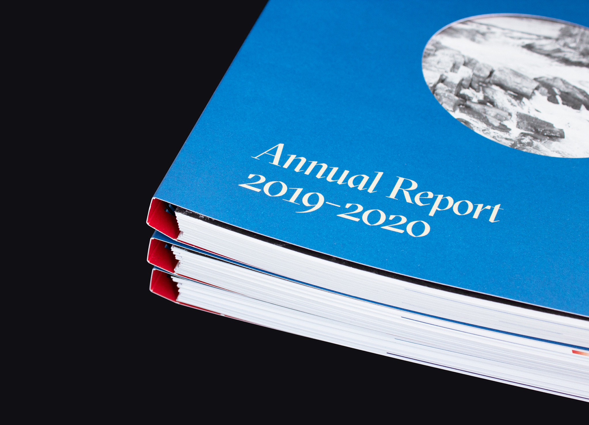 Niskamoon_201920-1 A close-up of a blue annual report booklet with the text