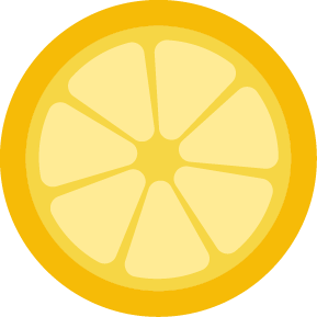 Illustration simple et plate d'une tranche de citron montrant six segments jaunes avec une écorce jaune vif sur un fond clair.