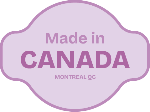 A purple badge with the text "Made in CANADA" in bold, capital letters, and "Montreal QC" written below.