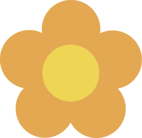 A simple illustration of a flower with five rounded orange petals and a yellow circular center on a light background.