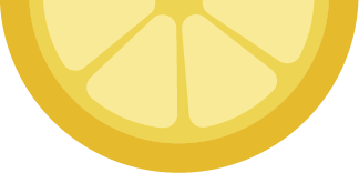 A simple, flat illustration of a lemon slice with yellow segments and a thick yellow rind, shown as a partial circle against a light background.