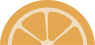 A simple illustration of an orange slice, shown as a semicircle with light orange segments and a thick orange rind on a white background.