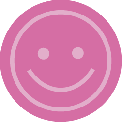 A simple pink smiley face icon with two dots for eyes and a curved line for a smile, enclosed in a pink circle on a light background.